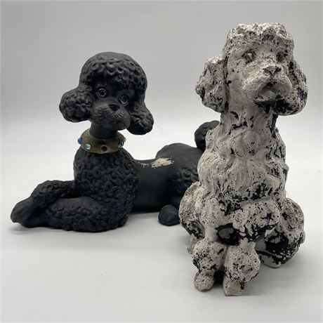 Vtg Ceramic Atlantic Mold & Cement Poodle Statues