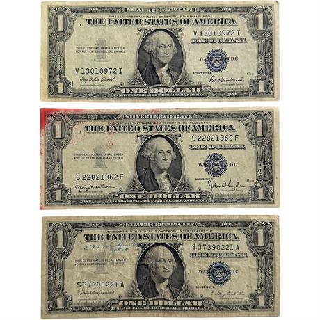 1935 F, D & 1957 B $1 Blue Seal Silver Certificates