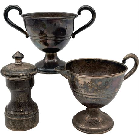 Sterling Silver Weighted AMC Sugar & Creamer Set w/ Sterling S&P Shaker