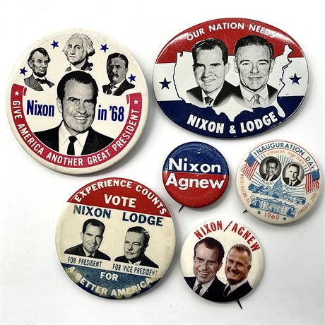 Vintage Political Campaign Pins - Nixon / Lodge and Nixon / Agnew