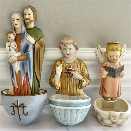 Vtg Ceramic Holy Water Fonts
