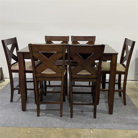 High-Top Table with Leaf and 6 Chairs