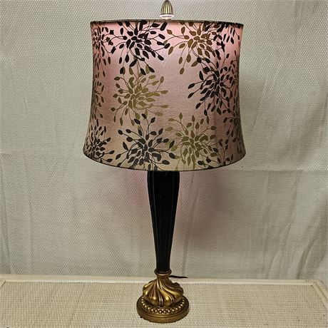 Ornate Base Table Lamp with Floral Patterned Lampshade