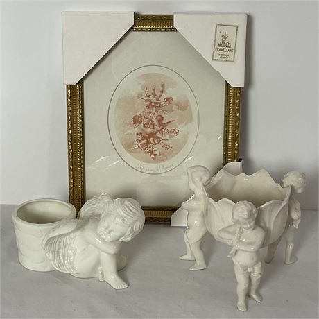 Cherub Planters with Coordinated Framed Print