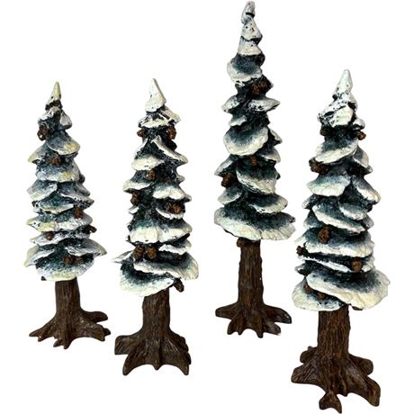 Dept 56 Village Pole (3) 8" and (1) 10.5" Cold Cast Porcelain Trees in Boxes