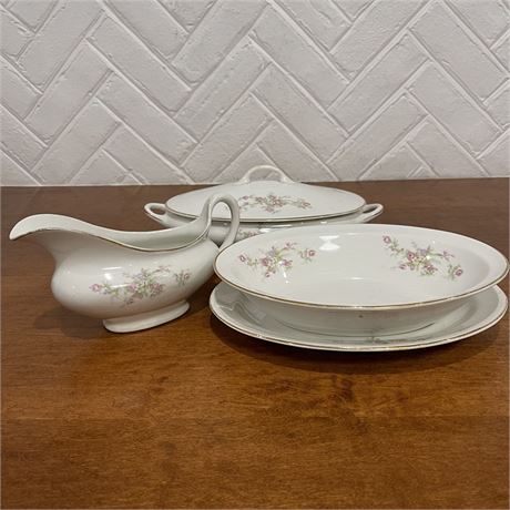 Vtg Cleveland G.H.B. Co China Gravy Boat, Serving Bowl, Platter & Lidded Dish