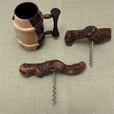 Burl Wood Cork Screws & Wood Stein