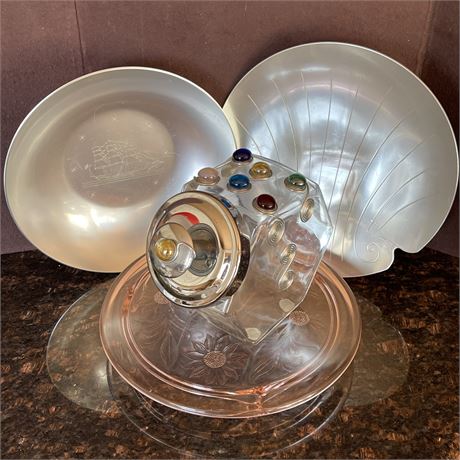 Mixed Servers w/ Candy Dish, Kensington and Depression Glass Footed Trays