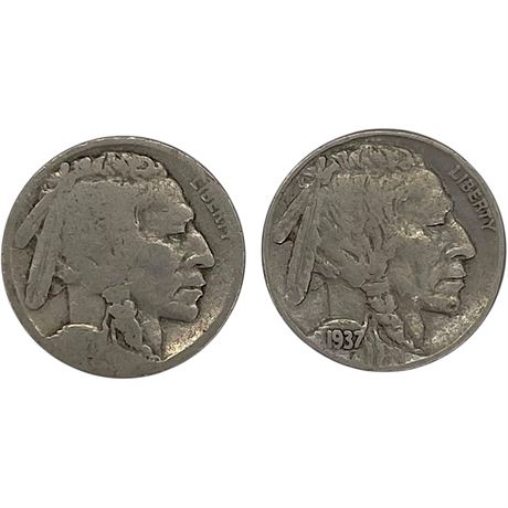 1937 Buffalo Nickel Coins - One Date Worn Off