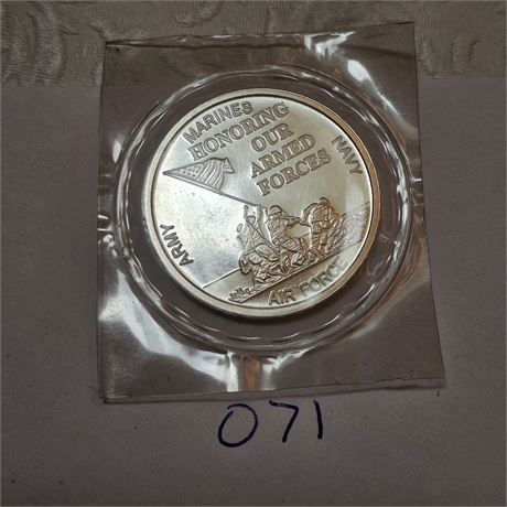 1 Troy OZ. .999 FINE SILVER ROUND HONORING OUR ARMED FORCES MARINES