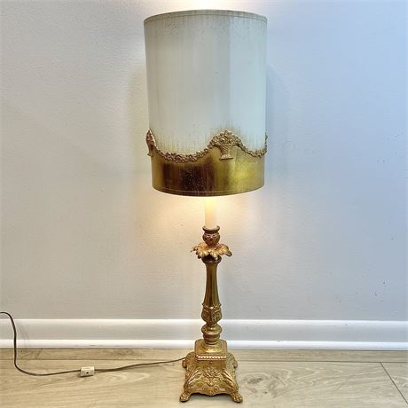 Vintage Hollywood Regency Style 3-Way Gold Gilt Table Lamp