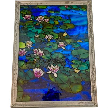 1988 Claude Monet Glass Masters Hanging "Water Lilies" Stained Glass Panel