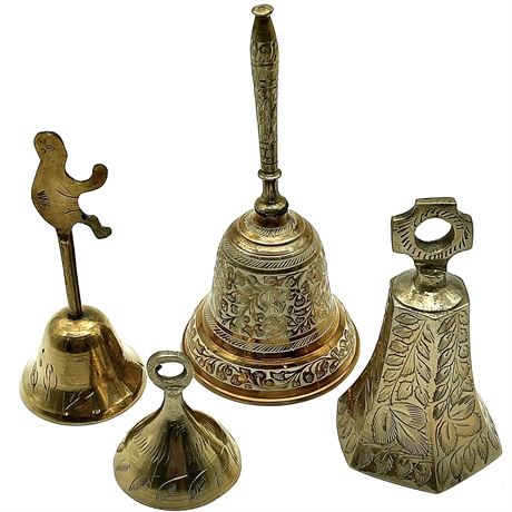 Collection of Vintage Brass Bells - Including Signed J.D. India Bell