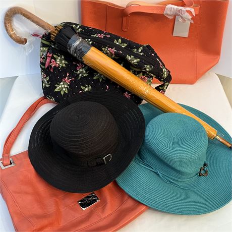 Handbags, Sun Hats, and Umbrella
