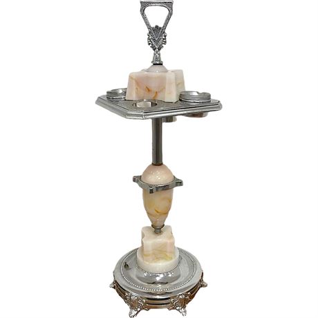 Vintage Art Deco Chrome Agate Glass Lighted Smoking Stand
