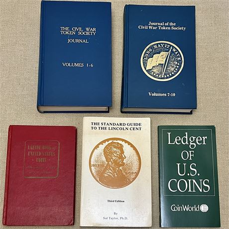 (5) Civil War Tokens & U.S. Coins Collector Guide Books