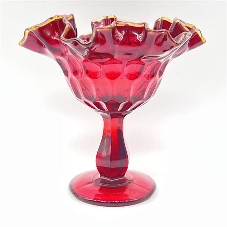 Vintage Red Fenton Compote with Yellow Crest
