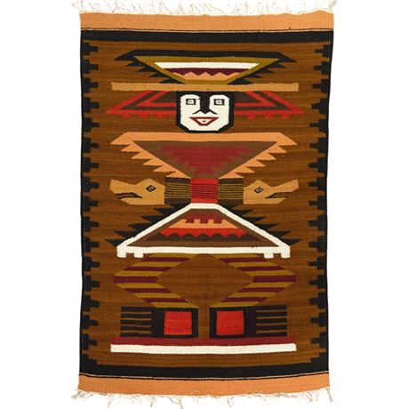 Vtg Hand-Woven Ecuadorian Wool Tapestry w/ Tribal Geometric Design