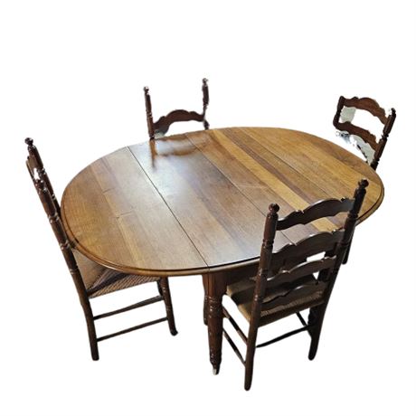 Drop Leaf Cherry dining room table with 6  Ladder-Back Dining Chairs Woven  Seat