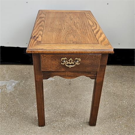 Hammary oak wood single drawer side table 2 of 2