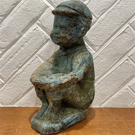 Weathered Little Boy Concrete Garden Sculpture
