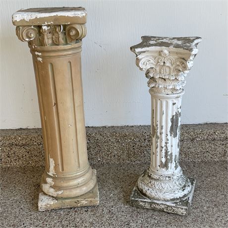Vtg Greek Style Column Cement & Plaster Garden Pedestals