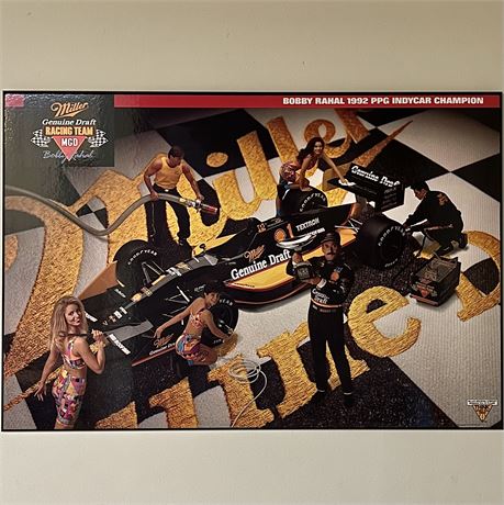 Vtg Miller Genuine Draft Beer Bobby Rahal 1992 IndyCar Championship Wall Hanging