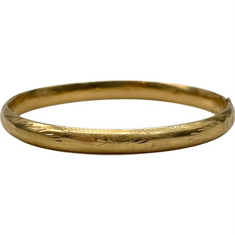 14K Yellow Gold RPH Etched Bangle Bracelet