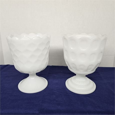 (2) E.O. Brody Milk Glass Pedestal Planter Vases