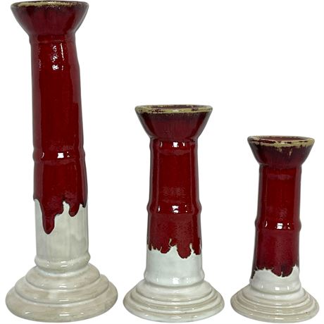 (3) Graduated Ceramic Drip Glaze Pillar Candle Holders