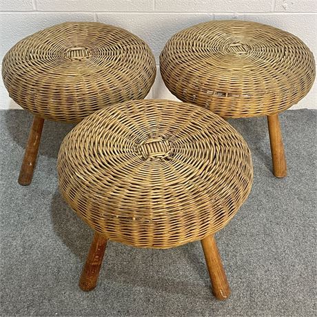 (3) MCM Tony Paul-Style Wicker Stools