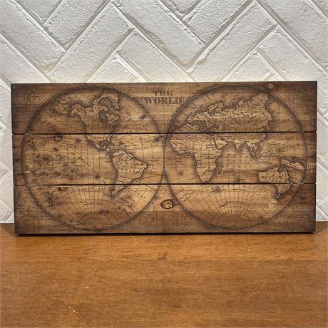 Marmont Hill Laser Engraved Detailed World on Pine Wood