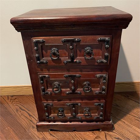 Super Old Acacia Wood 3 Drawer Nightstand