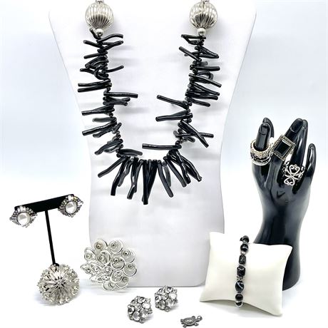 Silver & Black Toned Jewelry Grouping