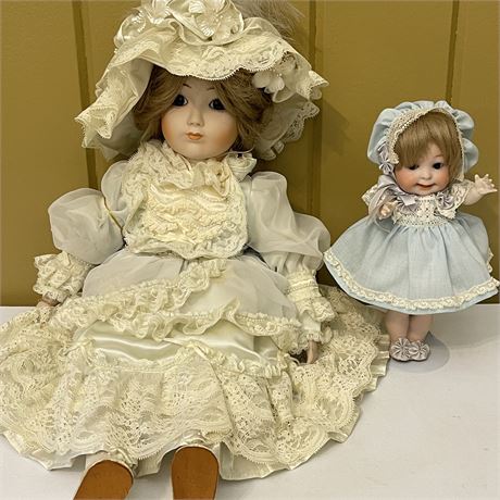 1984 Gorham 1745/2500 Porcelain Doll & Small Porcelain Doll on Stand