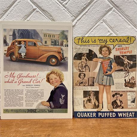 Vtg Shirley Temple Newspaper Pages on Cardboard Backings