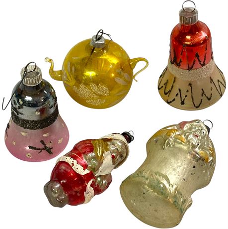 (5) Vtg Blown Glass Unique Ornaments