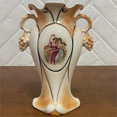 Vtg Czechoslovakian Luster Victorian Portrait Scenic Vase