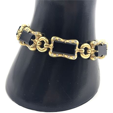 Black Onyx & Diamond 18K Gold 8" Toggle Clasp Bracelet
