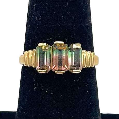 14K Yellow Gold Watermelon Tourmaline Size 5.75 Ring