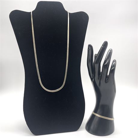 Silver Herringbone Necklace with Matching Bracelet (925)