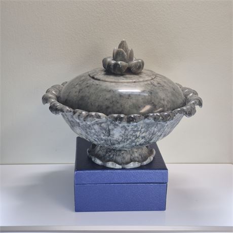 Vtg. Carved Stone Censer/Incense Burner/Lidded Pedestal Bowl