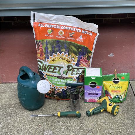 Unopened Sweet Peet Mulch, Miracle Grow Flower/Plant Food & More