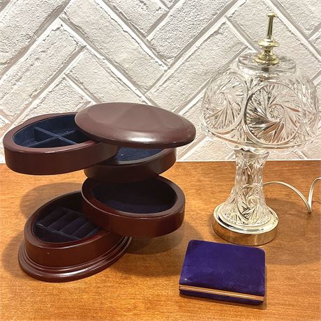 Crystal Vanity Lamp with FlexZorb Jewelry Box & Velvet Earring Box