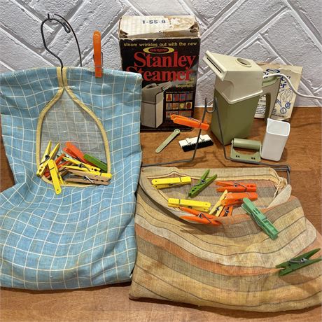 Osrow Stanley Steamer w/ (2) Clothes Pin Bags and Assorted Clothes Pins