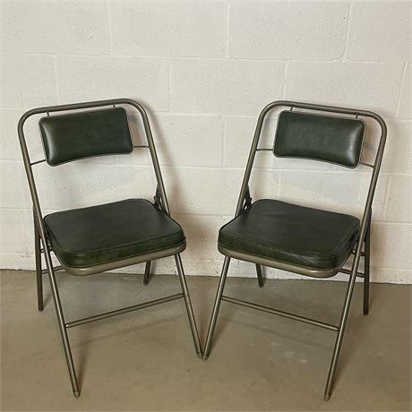 Pair of Mid Century Samsonite Green Vinyl Folding Chairs