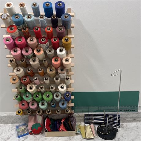 Spool Rack Filled with Contents and Other Misc Accessories