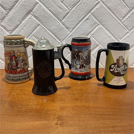 Steins and Beer Mugs - Stroh's Budweiser and Black Glass Maid Poem VIP