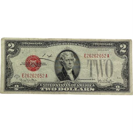 1928 G $2 Red Seal Bank Note