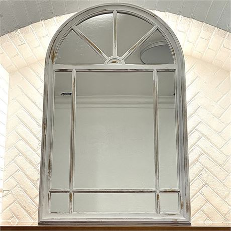 Whitewash Arch Windowpane Mirror
